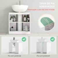 HOMCOM Móvel para Lavatório Pousar com 2 Portas e Prateleira Ajustável para Lavatórios com ou sem Pedestal 60x30x59,8 cm Branco(m-4)