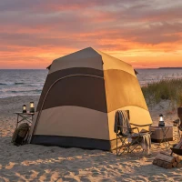 Outsunny Double Layer Instant Pop Up Tent with Rainfly, Portable Camping Shelter with Sewn-in Groundsheet and Carry Bag, Brown(m-9)