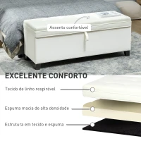 HOMCOM Banco de Armazenamento com 2 Dobradiças de Segurança Tampa Rebatível para Sala de Estar Quarto 120x40x48 cm Creme(m-7)