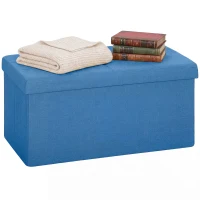 HOMCOM Puff de Armazenamento Banco de Armazenamento Dobrável 84 L 76x38x38 cm Estofado em Linho Sintético Azul Claro(m-10)