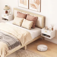 HOMCOM Conjunto de Mesas de Cabeceira Flutuantes com Gaveta Estriada e Prateleira Aberta 40x30x25 cm Branco(m-2)