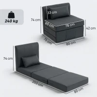 HOMCOM 2-in-1 Schlafsessel Klappbares Sofa-Bett mit Leinenstruktur, Gepolstertes Gästebett Klappstuhl, Dunkelgrau(m-3)