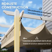 Outsunny Pergola Tonnelle de Jardin Toit Rétractable avec Toile Coulissante Magnétique et Trous de Drainage 390x297x227cm Beige(m-5)