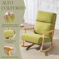 HOMCOM Poltrona Baloiço Moderna em Borrego com Apoio para os Braços de Madeira de Faia Poltrona de Amamentação 65x90x98 cm Verde claro(m-6)