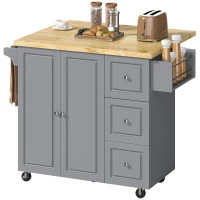 HOMCOM Kitchen Island on Wheels, Rolling Kitchen Storage Trolley with Drop Leaf, Drawers, Towel and Spice Rack, Grey(m-11)