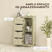 kleankin Armário de Casa de Banho Coluna Estreita com 4 Gavetas e Prateleira Ajustável Estilo Moderno 56x30x83 cm Madeira(m-4)