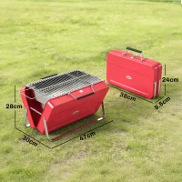 Outsunny Portable Mini Charcoal Barbecue Grill with Suitcase Shell, Outdoor Folding Tabletop BBQ Grill, Red(m-3)
