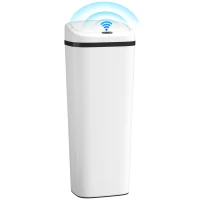 HOMCOM Balde de Lixo Automático 50L Estreito em Aço Inoxidável com Sensor Infravermelhos Modo Manual 33x25x84 cm Branco(m-10)