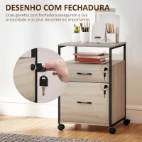 Vinsetto Bloco de Gavetas com Fechadura Rodas 2 Gavetas Barra Suspensa para Papéis A4 e Carta e 2 Chaves 44x40x66,5 cm Madeira(m-7)