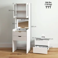 HOMCOM Toucador de Maquilhagem com Luzes LED de 3 Cores Espelho Rebatível e Banco Acolchoado 50x40x160 cm Branco(m-3)