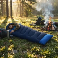 Outsunny Sleeping Bag for Adults, Lightweight & Compact Sleeping Bag, 3 Seasons, Navy Blue(m-2)