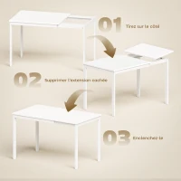 HOMCOM Table à manger extensible 80-120 cm pour 4 à 6 personnes, table de cuisine avec extension coulissante, blanc(m-5)