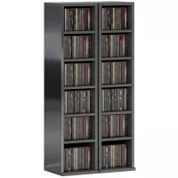 HOMCOM Set of 2 CD Media Display Shelf Unit Tower Rack with Adjustable Shelves, High Gloss Black(m-10)