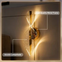 HOMCOM Led Wall Lamp 2 Pack, 13W Modern Indoor Spiral Wall Light, Colour Temperature Adjustable 3000K/4000K/6500K, for Bedroom, Living Room, Hallway, Stairs, Gold Tone(m-7)