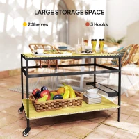 Outsunny Wózek Serwisowy w Designie Przemysłowym, Odporny na Warunki Atmosferyczne, 3 Haki, 1 Półka,107 cm x 65 cm x 80 cm, Czarny + Naturalny(m-4)