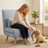 HOMCOM Fauteuil chauffeuse convertible 3 en 1 lit fauteuil lit 1 place dossier 5 positions en tissu avec coussin, gris(m-7)