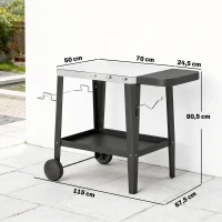 Outsunny Desserte Jardin 2 Niveaux Plateau en Inox avec Table Latérale Pliable et Roulettes, 115x67,5x80,5cm, Noir(m-3)