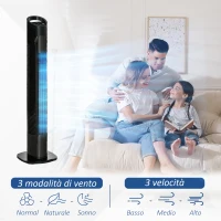 HOMCOM Ventilatore a Torre con Telecomando a 5m, Oscillante 70°, 3 Funzioni e 3 Velocità, Nero(m-6)