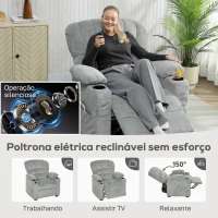 HOMCOM Poltrona Relax Reclinável Elétrica com Função Memória Apoia-Pés Controlo Remoto Bolsos Laterais Porta USB Porta-Copos Cinza(m-4)