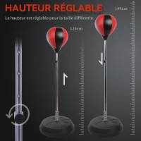 HOMCOM Sac de Frappe sur Pied Punching ball sur pied réglable en hauteur 126-144 cm avec gants, pompe et base de lestage pour adolescents et débutants noir et rouge(m-6)