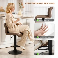 HOMCOM Bar Stools Set of 2, PU Leather Barstools with Backrest and Footrest for Kitchen, Counter, Breakfast Bar, Brown(m-5)