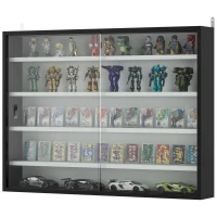 HOMCOM 5-Tier Wall Display Cabinet,  Wall Mounted Display Case w/ 4 Adjustable Shelves, Glass Doors, 60x80cm, Black and White(m-11)