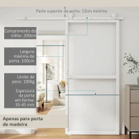 HOMCOM Ferragem para Porta de Correr Kit de Acessórios para Porta Corredeira com 2 Trilhos de Aço de Carbono 200x40x0,6 cm Branco(m-4)