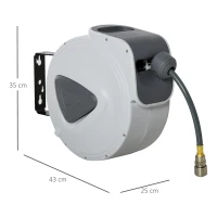 DURHAND Carretel de Mangueira de Ar Comprimido Automático 20 m Conector de 1/4'' BSP Suporte de Parede Giratório 180° Cinzento(m-3)