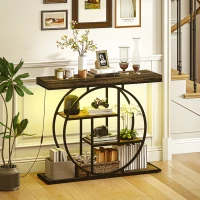 HOMCOM Console meuble avec éclairage LED 100 cm, table console à 4 niveaux avec étagères ouvertes, marron rustique et noir(m-2)