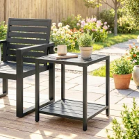Outsunny Table basse extérieure à 2 niveaux en métal, table de jardin carrée avec étagère de rangement, 45 x 45 x 54 cm, noir(m-10)