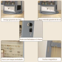 HOMCOM Espelho de Pé Giratório 360° com Espelho com Interior Iluminado Organizador de Jóias com Prateleiras e Gavetas 56x56x164(m-8)