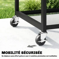 Outsunny Desserte jardin chariot de barbecue sur roulettes avec Plateau Latéral Pliable, Trois Étagères, 133 x 48,5 x 82 cm, Noir(m-6)