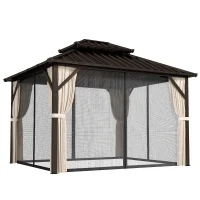 Outsunny 3x3 m Hardtop Gazebo Canopy with UPF50+ Double Galvanised Steel Roof, Aluminium Garden Gazebo Permanent Pavilion, Brown(m-1)