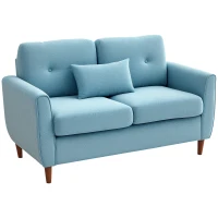 HOMCOM Sofá de 2 Lugares para Sala com Apoio de Braços Almofadas e Assento Acolchoado Capa de Almofada Lavável 140x78x83 cm Azul Claro(m-11)