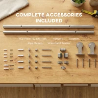 HOMCOM Sliding Door Hardware Kit Heavy Duty 304 Stainless Steel 152 cm Wide Door Silver Tone(m-6)