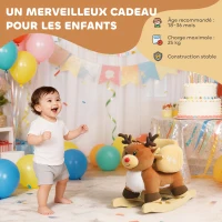 AIYAPLAY Cheval à bascule pour enfants, renne jouet à bascule bébé avec berceuses, ceinture de sécurité, 65 x 35 x 59 cm, marron(m-7)