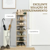 HOMCOM Sapateira Estreita de 7 Níveis Estante para Sapatos para 6 Pares de Sapatos 32x30x104 cm Madeira(m-4)