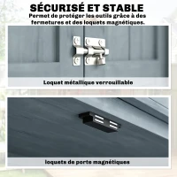 Outsunny Armoire de jardin, armoire extérieure de rangement en bois avec 2 portes verrouillables, 2 étagères et 10 crochets, gris(m-5)