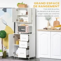 HOMCOM Buffet haut cuisine, armoire de cuisine avec 3 portes, 3 tiroirs et plan de travail, 60 x 40 x 160 cm, blanc(m-4)