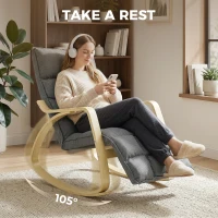 HOMCOM Schommelstoel met verstelbare voetensteun, gevoerde relaxstoel, Grijs(m-4)