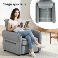 HOMCOM Canapé 1 place, canapé de salon en velours égyptien, poche latérale, 80 x 81 x 90 cm, gris(m-5)