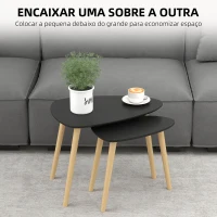 HOMCOM Conjunto de 2 Mesas Auxiliares com Pés de Madeira Mesas de Café 59,5x39,5x45 cm e 44,5x28,5x40 cm  Preto(m-4)