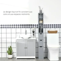 HOMCOM Meuble colonne salle de bain armoire de salle de bain avec tiroirs étagères ouvertes placard 15 x 33 x 136,8 cm gris(m-5)