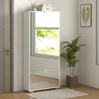 HOMCOM Meuble à chaussures 2 en 1 façades miroir 4 portes abattants, étagères réglables, jusqu'à 24 paires, 76l x 26P x 168H cm(m-10)
