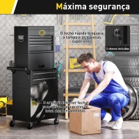 HOMCOM Carrinho de Ferramentas com 6 Gavetas Rodas Painel Lateral Perfurado e Caixa de Ferramentas Desmontável 60,5x33,5x131 cm Preto(m-7)