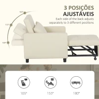 HOMCOM Sofá Cama Individual Poltrona com 4 Rodas Encosto Reclinável Almofada Extra e Assento Acolchoado 69x82,5x84 cm Bege(m-7)