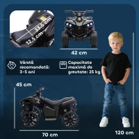 AIYAPLAY ATV Electric 6V pentru Copii, Vehicul cu 4 Roți cu Muzică și Faruri LED, pentru Vârste între 3-8 Ani, Roșu(m-3)