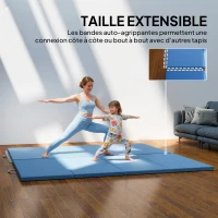 HOMCOM Tapis de gymnastique yoga pilates fitness pliable en 4 avec poignées revêtement synthétique 240 x 120 x 5 cm bleu clair(m-6)