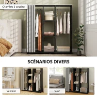 HOMCOM Armoire penderie Meuble de Rangement Mobile 6 roulettes 120L x 40l x 128H cm en bois Noir(m-5)