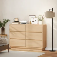 HOMCOM Cómoda com 6 Gavetas Bordos Arredondadas Cómoda para Sala Cozinha Entrada Escritório 120x38x86 cm Madeira(m-2)